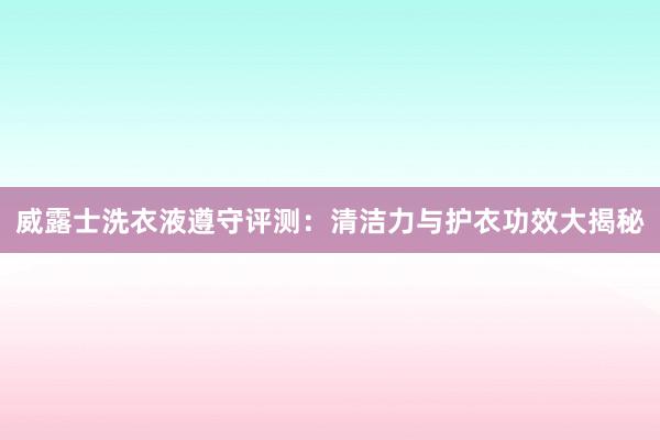 威露士洗衣液遵守评测：清洁力与护衣功效大揭秘